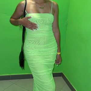 Fashionnova Lime Green Scrunched Dress. Size Small.